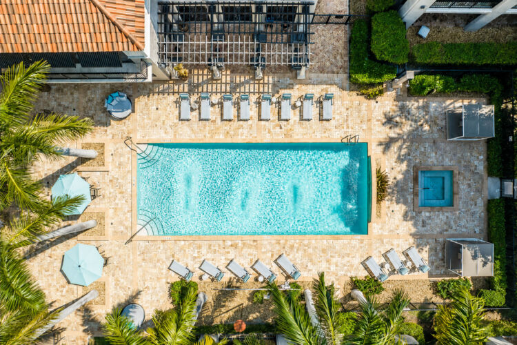 Aerial view of the resort-style pool at Heritage at Boca Raton